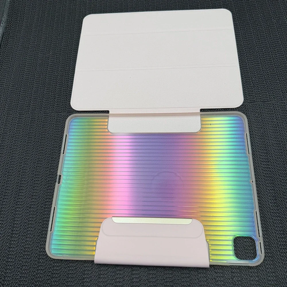 Holographic Rainbow Iridescent Tablet Case Pink Trifold Stand Cover 11 x 8.5